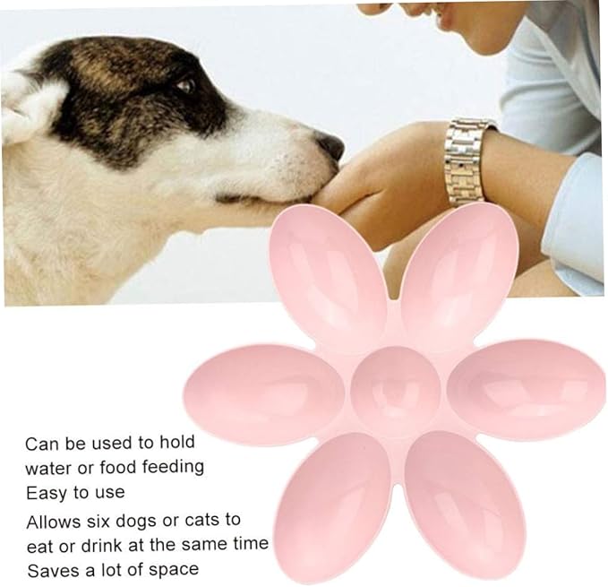 Six-Petals Flower Pet Puppy Water Bowl, Slow Feeder Dog Cat Bowl Cat Water Allows Six Dogs Or Cats to Eat Or Drink (Pink) Bowls for Indoor Cats