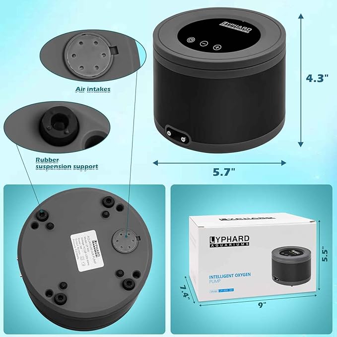 LYPHARD AQUARIUMS Aquarium Air Pump, Dual Outlets 8W Ultra Quiet Aerator for 30-1000 Gallon Fish Tank Bubbler Adjustable Air Flow with Accessories