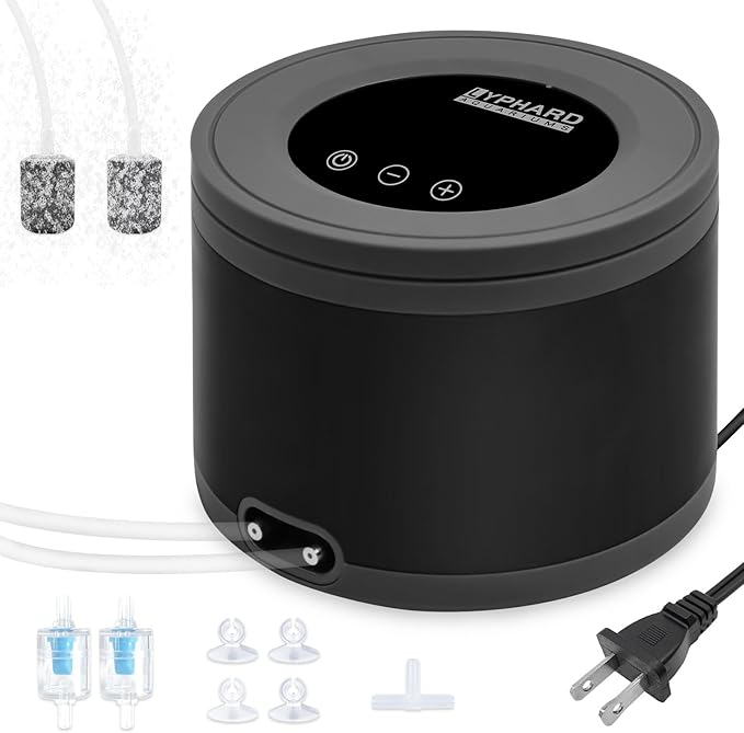 LYPHARD AQUARIUMS Aquarium Air Pump, Dual Outlets 8W Ultra Quiet Aerator for 30-1000 Gallon Fish Tank Bubbler Adjustable Air Flow with Accessories