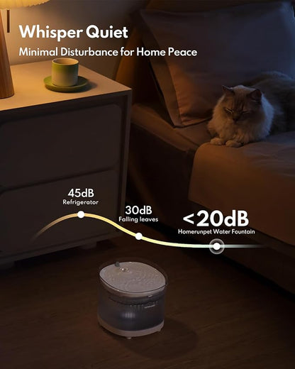 Homerunpet Cordless Cat Water Fountain, 7800mAh Battery, 30-Day Runtime, Easy-Clean Detachable Design, Transparent Tank, Motion Sensor, Black