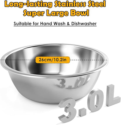 0.8 Gallon Elevated Dog Water Bowl for Medium Dog, 4-Height Adjustable (8–12.2'') Raised Stainless Steel Bowl with Spill-Proof Mat & Sturdy Metal Stand, Easy-Clean Feeder for Indoor/Outdoor Use