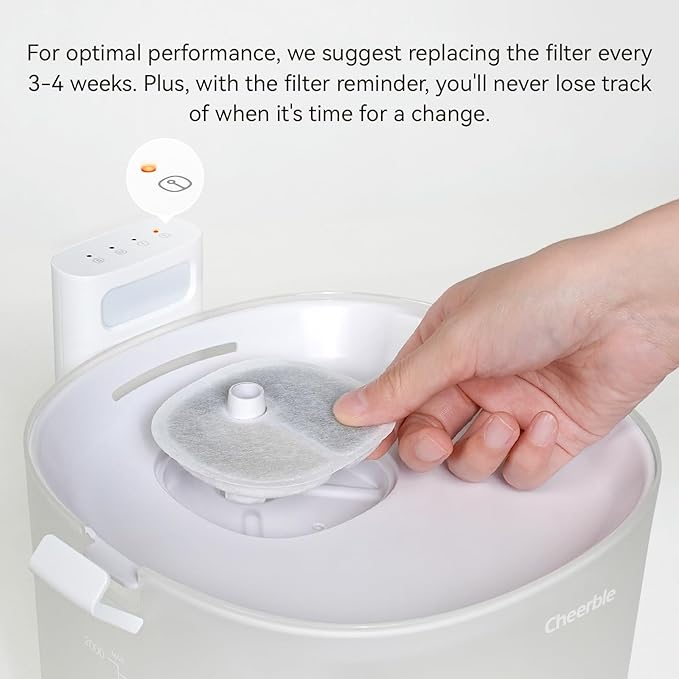 Cheerble Replacement Filters for Cheerble/Elfin E1+ & E1 Pumpless Cat Water Fountain, Six to Eight Months Set of Replacement Filters for Ultra Quiet Pet Water Fountain, White, 4 Count