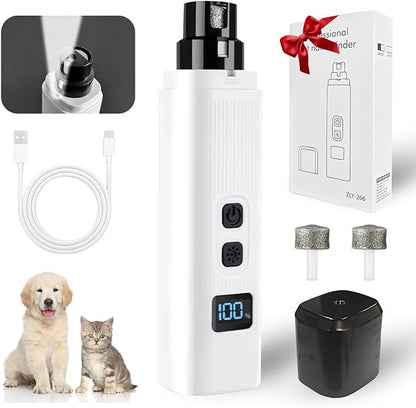 Dog Nail Grinder, Electric Pet Nail Grinder with 2 Speed Digital USB Rechargeable Dog Nail Trimmer Nail Claw Clippers with LED Lighting Quiet Paws Grooming for Large Medium Small Dogs Pet