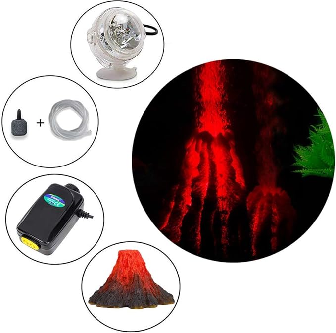 S-Lifeeling Tank Decoration Volcano Ornament Lava Explosion Look Aquarium Decorations with Multi-Color LED Spotlight for Fish Tank (M)