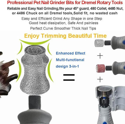For Dremel 7760-PGK & 7350-Pet Dog Nail Grinder Attachment - 7760-Pet Diamond Bit Refill & Replacement Head Tips for Thick Nails, 5-150 lbs Small to Large Pet Dog/Cat Stress-free Grooming Tool, 2-Pack