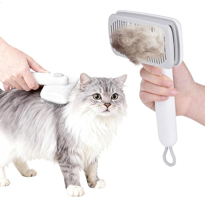Self Cleaning Deshedding Cat Brush for Dogs & Cats,Adjustable Cat Brushes for Indoor Cats, Easy to Clean Grooming Tool for Long & Short Haired Pets