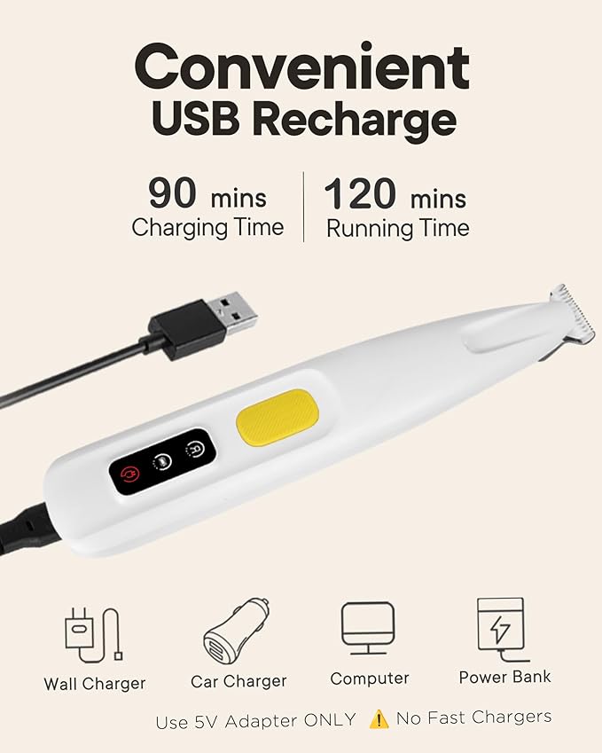 Upgraded Dog Paw Trimmer with LED Light, 18 mm Widen Blade, 35 dB Low Noise, LED Display, Fully Waterproof, Rechargeable Clipper for Dogs Cats Trimming Paws, Eyes, Ears, Face, and Rump