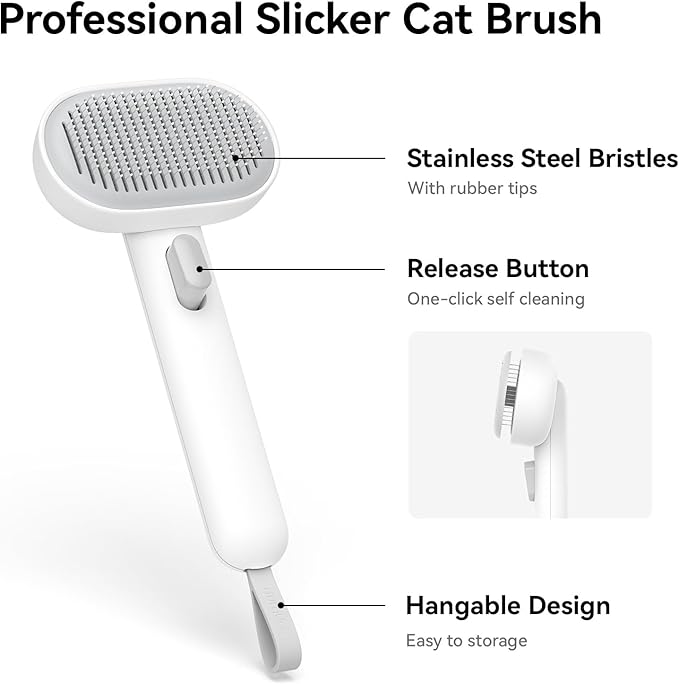 aumuca Cat Brush with Release Button, Cat Brushes for Indoor Cats Shedding, Cat Brush for Long or Short Haired Cats, Cat Grooming Brush Cat Comb for Kitten Rabbit Massage Removes Loose Fur