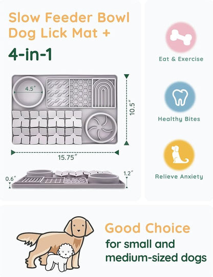 Slow Feeder Bowl, Silicone Lick Mat with Suction Cups for Dog Cat, Snuffle Mat for Pet Smell Training, Puzzle Toys for Bored Puppy, Sniff Mat for Slow Eating and Keep Busy, Lavender Gray