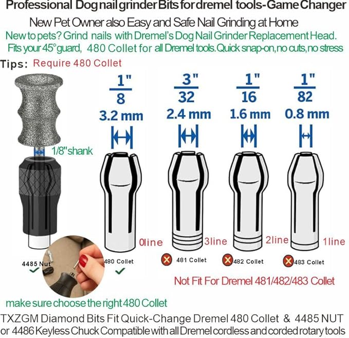 Fit Dremel 7350-Pet & 7760 Dog Nail Grinder Attachment - Diamond Bit Replacement Head for Thick Nail, Refill Tip Grinding Accessories for Large/Medium/Small Pet 5-150 lbs, Smoother/Safer Than Clipper