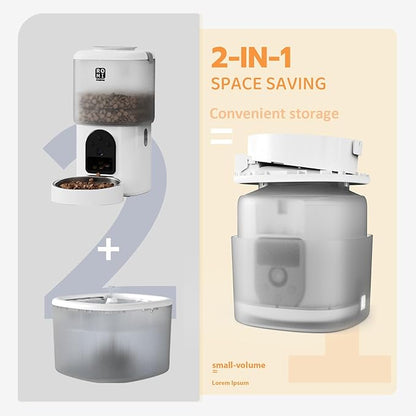 Romiromi 7L 2-in-1 Automatic Cat Feeder with Camera and Water Fountain Dispenser 1080P HD Video 2.4G&5G WiFi Timed Auto Feeder with APP Control,Multiple Cats, Detachable for Easy Clean-White