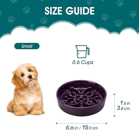 vancasso Ceramic Slow Feeder Dog Bowls, Puzzle Dog Food Bowls with Floral Maze, Anti -Slip Pet Food Dish for Small Breed, 0.6 Cups, Purple