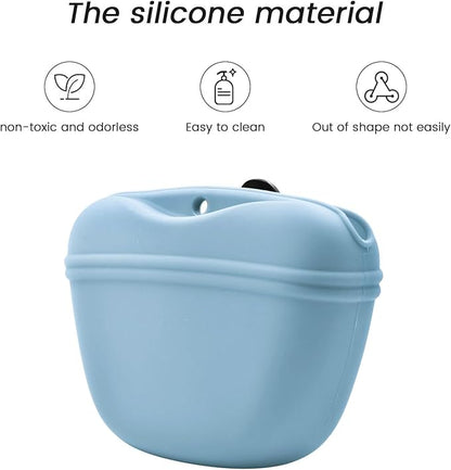 AUDWUD Silicone Dog Treat Pouch,With Dog Training Clicker,Clip on Portable Training Container,Convenient Magnetic Buckle Closing and Waist Clip