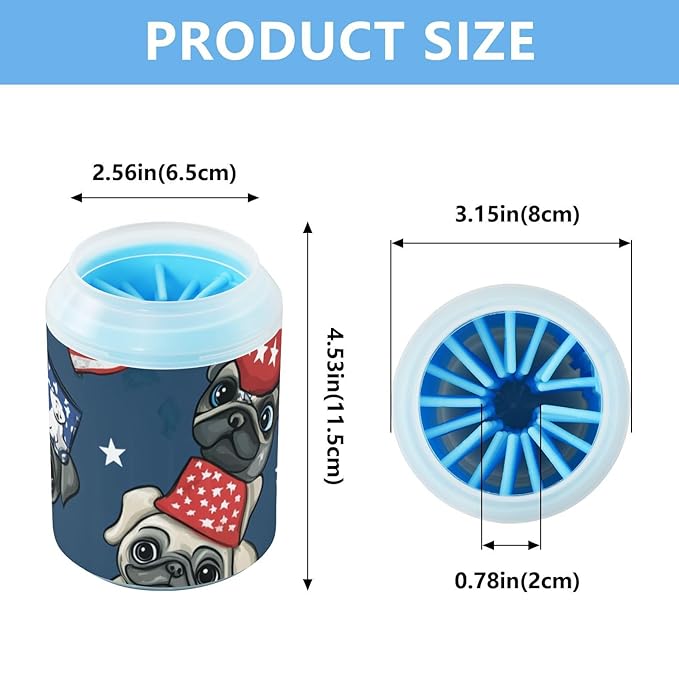 Dog Paw Cleaner Cups for Dogs Pet Foot Washer Paw Scrubber for Medium Small Dogs Cats Cleaning Cup Patriotic Cartoon Pug Dogs