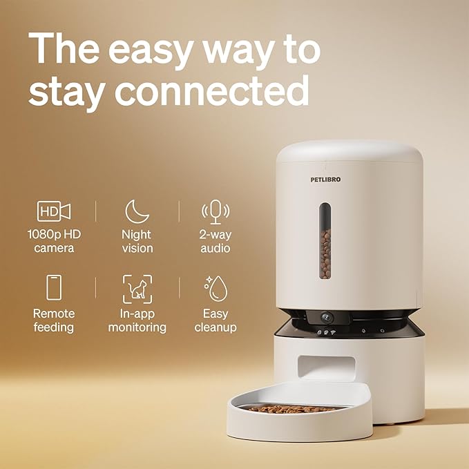 PETLIBRO Automatic Cat Feeder with Camera, 1080P HD Video with Night Vision, 5G WiFi Pet Feeder with 2-Way Audio, Low Food & Blockage Sensor, Motion & Sound Alerts for Cat & Dog Single Tray