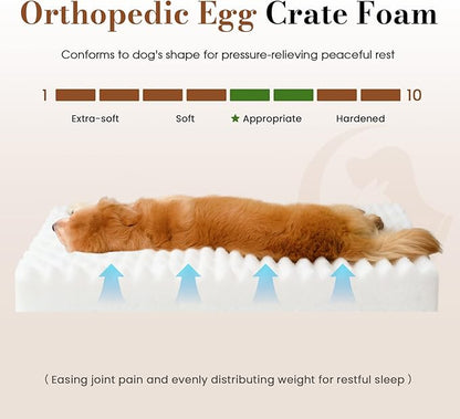Extra Large Dog Bed for Crate, Orthopedic Dog Bed with Waterproof Lining, Soft Short Plush Surface & Egg Crate Foam, Machine Washable Pet Bed with Removable Cover & Anti Slip Bottom