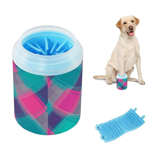 Dog Paw Cleaner Mudbuster Dog Foot Washer for Small Medium Large Dogs Cats Premium Pet Supplies Teal Plaid Pink Blue