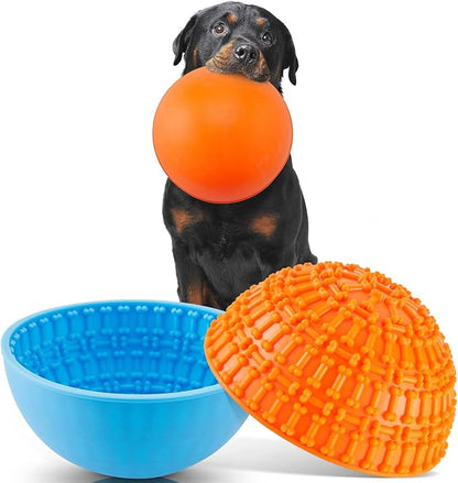 Patelai 2 Pcs Dog Enrichment Lick Bowls Silicone Freeze Bowls Interactive Cat Licking Mats Slow Feeders for Pet Oral Health Boredom Anxiety Relief, Wobble or Stay Put(Blue, Orange,Bone)
