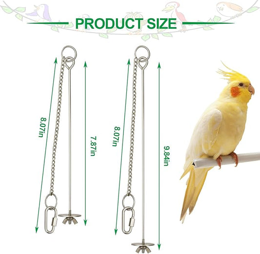 2 Pcs Chain Clauses Bird Cage Food Holder Stainless Steel Parrot Fruit & Vegetable Skewer Hanging Foraging Toy for Parakeets, Budgies, Macaws