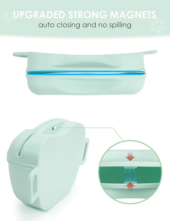 Dog Treat Pouch with Training Clicker, Upgrade Stronger Magnetic Closure to Avoid Spilling, 1.67 Cup Silicone Treat Bag Fanny Pack with Waist Belt for Pet Training Walking (Green)