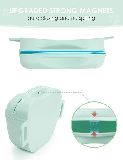 Dog Treat Pouch with Training Clicker, Upgrade Stronger Magnetic Closure to Avoid Spilling, 1.67 Cup Silicone Treat Bag Fanny Pack with Waist Belt for Pet Training Walking (Green)