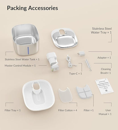 Wireless Cat Water Fountain Stainless Steel,135floz/4L Battery Operated Automatic Pet Fountain,Cordless Cat Water Dispenser Pet Water Fountain for Cats Dogs Pets Outdoor