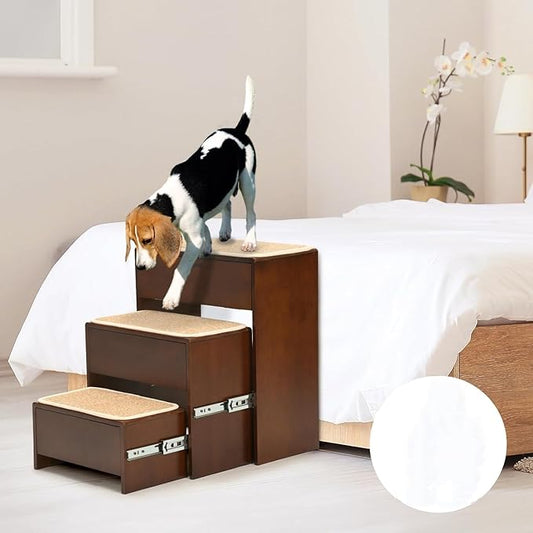 Dog Steps for Bed, 21 Inch Foldable Pet Stairs, Wooden Furniture Style Cat Stairs for Couch, No Installation 3 Tier