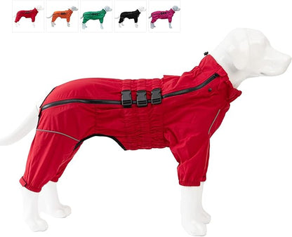 Dogs Waterproof Jacket, Lightweight Waterproof Jacket Reflective Safety Dog Raincoat Windproof Snow-Proof Dog Vest for Small Medium Large Dogs Red 4XL