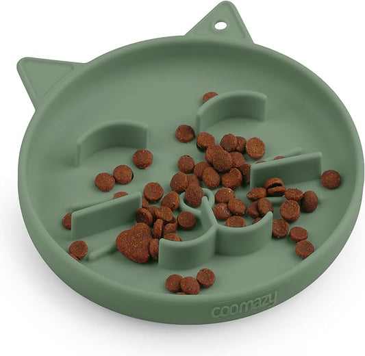 Coomazy Silicone Slow Feeder Dog Cat Bowls, Interactive Puzzle Toy for Pets Dry/Wet Food Training, Keeps Dogs Cats Busy, Prevents Puppy Kitty Overeating (Green, 0.8 Cup)