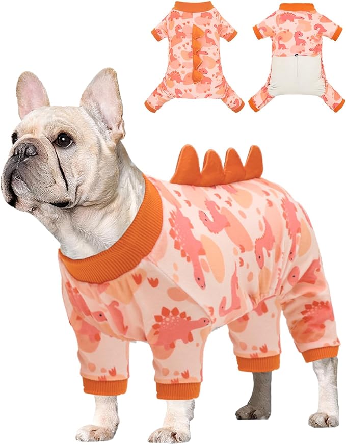 CuteBone Dinosaur Costume Dog Pajamas, Stretchy Spandex Crystal Velvet Sleepwear Coat for Small Dogs, Soft & Warm Pet Outfit Clothes for Cold Weather, Cozy Pullover Design COSP18L