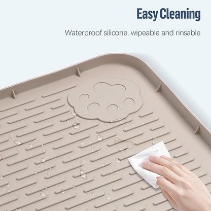 Pee Pad Holder for Dogs, 34" x 22" Silicone Pee Tray Mat Leak-Proof, High Edge, No Spill Pet Pad Holder for Puppy, Cat, Rabbit, Training Pads for Floor Protection, No Pee Pads (Khaki)