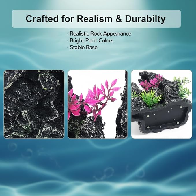 J-star Large Aquarium Rock Mountain Decor – Realistic Resin Landscape Ornament for Fish Tanks – Enhances Underwater Scenery, Easy to Clean, Safe for Fish