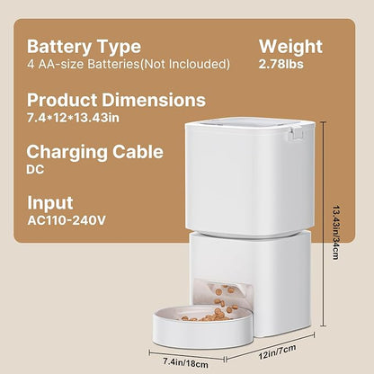 DUDUPET Automatic Cat Feeder with WiFi-5Ghz, APP Control Timed Cat Dry Food Dispenser with Remote Feeding, 5L Auto Pet Feeder up to 10 Meals 1-15 Portion Control Per Day, Auto Dog Feeders for Cats Dog