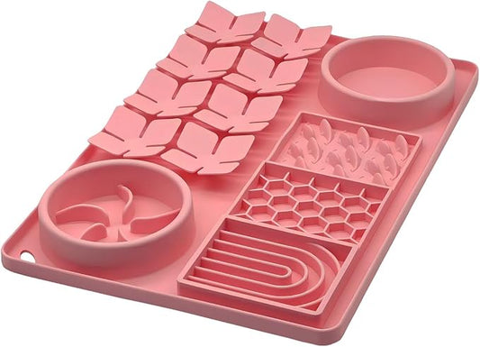 Slow Feeder Bowl, Silicone Lick Mat with Suction Cups for Dog Cat, Snuffle Mat for Pet Smell Training, Puzzle Toys for Bored Puppy, Interactive Sniff Mat for Slow Eating and Keep Busy, Pink