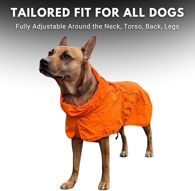 Spark Paws Dog Raincoat, Waterproof Windproof Rain Jacket, for Small Medium Large Extra Large Dogs, Reflective Breathable Full-Body Coverage Dry Suit - Orange - L