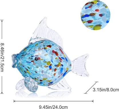 LCCCK Large Hand Blown Glass Fish Figurines, Aquarium Sea Glass Art, Fish Statue Sculpture Modern Coastal Accent - for Beach Knick Knacks, Coffee Tables, Nautical Offices Centerpiece (Aqua)