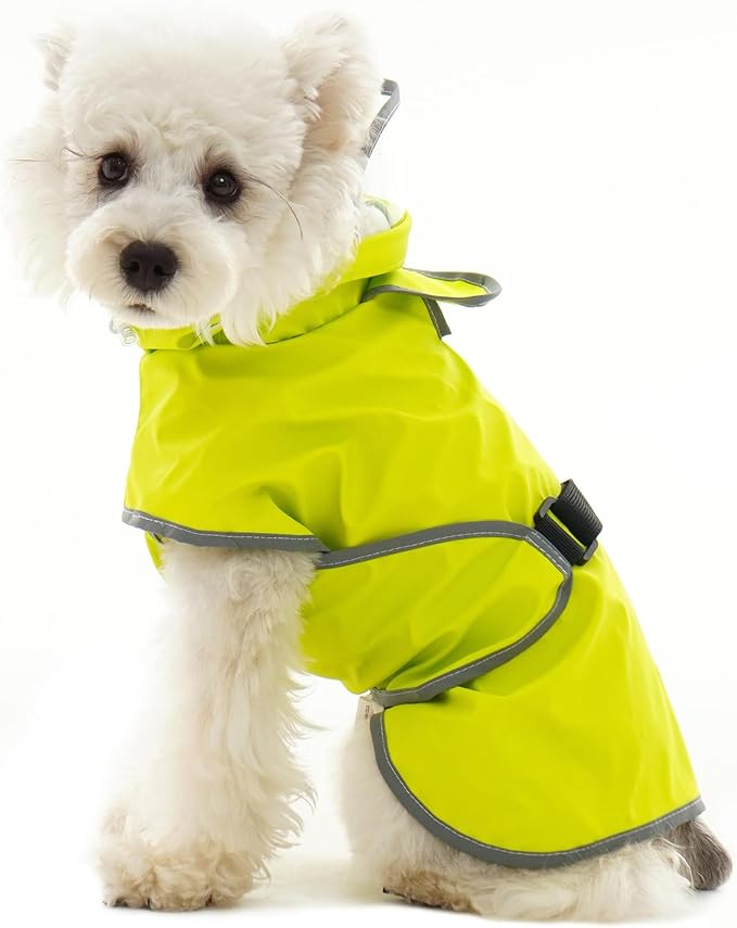 FUAMEY Adjustable Dog Raincoat Small | Waterproof Reflective Strips, Clear Hood, Leash Hole, Outdoor Adventures, Yorkshire