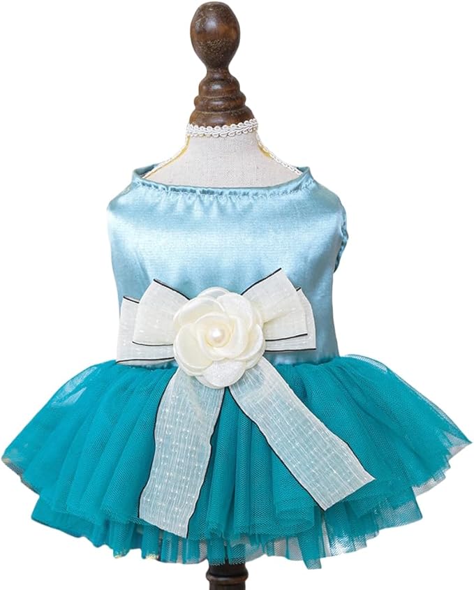 Fashion Sweet Puppy Dog Blingbling Princess Skirt Pet Dog Lace Cake Camisole Tutu Dress J-Blue M