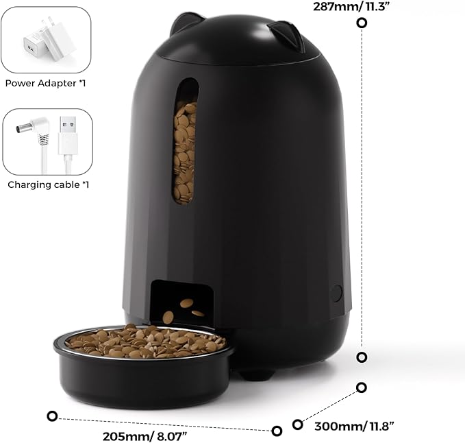 PAPIFEED Automatic Cat Feeder with App Control, 2.4G WiFi Auto Cat Food Dispenser, 3L Cat Feeder Automatic with Dual Power Supply, Easy-Clean Design for Cats & Small Dogs (Black)