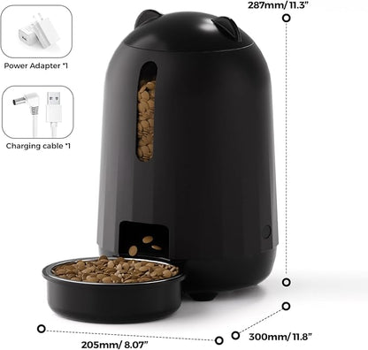 PAPIFEED Automatic Cat Feeder with App Control, 2.4G WiFi Auto Cat Food Dispenser, 3L Cat Feeder Automatic with Dual Power Supply, Easy-Clean Design for Cats & Small Dogs (Black)