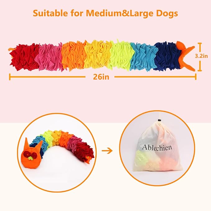 Ablechien Snuffle Ball Rainbow Snuffle Snake Puzzle Toy for Dogs Puppy Treat Dispensing Toys Foraging Snuffle Mat Interactive Slow Feeder Dog Toys for Any Size