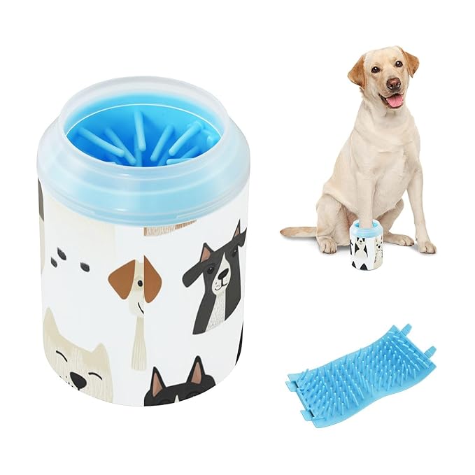 Dog Paw Cleaner Cups for Dogs Pet Foot Washer Paw Scrubber for Medium Small Dogs Cats Cleaning Cup Cute White Dog