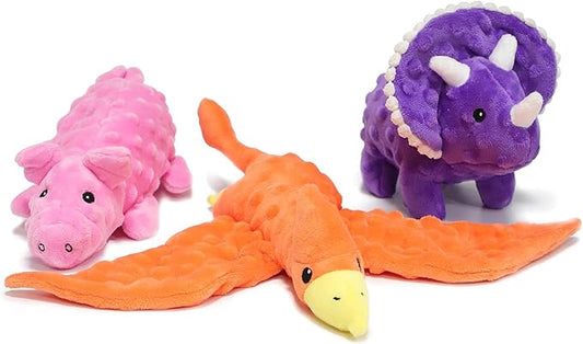 Plush Squeaky Dog Toys, 3 Pack Soft Stuffed Animals Dog Toy with Squeaker, Interactive Crinkle Dog Toys, Puppy Teething Chew Toy for Small, Medium & Large Breeds