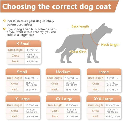 Windproof Waterproof Dog Coat Fleece & Cotton Lined Warm Jacket, Cold Weather Pet Apparel Clothes Vest for Small to XXL Dogs, Khaki