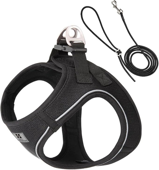 Adjustable Dog Harness with Leash, Reflective Mesh, No-Pull Design，Matching Lead Rope (Black, XXS)