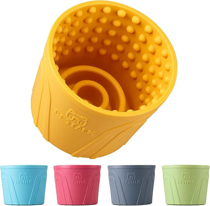 Dog Lick Bowl, Bestalk Anxiety Relief Slow Feeder Dog Lick Mat Treat Dispenser, Non-Slip Dog Licking Bowl Dog Enrichment Toys for Small Medium and Large Breed Dogs, BPA Free Silicone(Yellow,S)