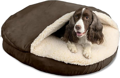 Snoozer Luxury Cozy Cave Dog Bed - Indoor Dog Bed with Cover Cave, Covered Calming Burrow for Medium & Large Sized Pets with Blanket Attached, Enclosed, Washable - XL, Hot Fudge