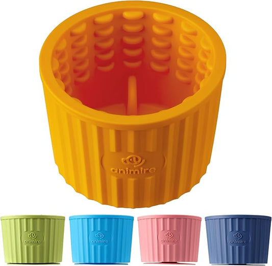 Dog Lick Bowl, Anxiety Relief Dog Licking Mat Freezer Treat Dispenser, Non-Slip Anti-Choking Silicone Slow Feeder Lick Bowl for Small Medium & Large Breed Dogs, BPA Free(Orange,M-L)