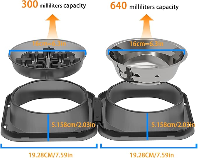 Set of 2 Stainless Steel Dog Food and Water Bowl with Puzzle Dish, Freely Combinable Feeding Set for Dogs Cats, Spill Proof Neater Dog Bowls, Pet Feeder Bowl for Puppy Small Breeds