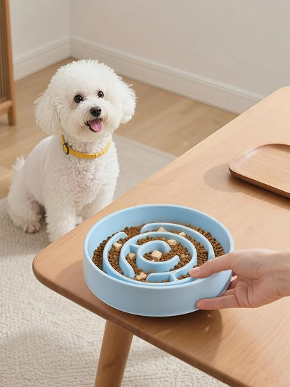 Ceramic Slow Feeder Dog Bowl,1.5 Cups Pet Slow Feeder for Small and Medium Breed,Puzzle Dog Food Dish,Anti-Gulping,Stop Bloat,Preventing Choking(Blue)